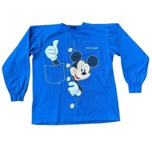 Mickey Disney Michigan Shirt Long Sleeve Tee Sherry's Best Vintage Medium Blue